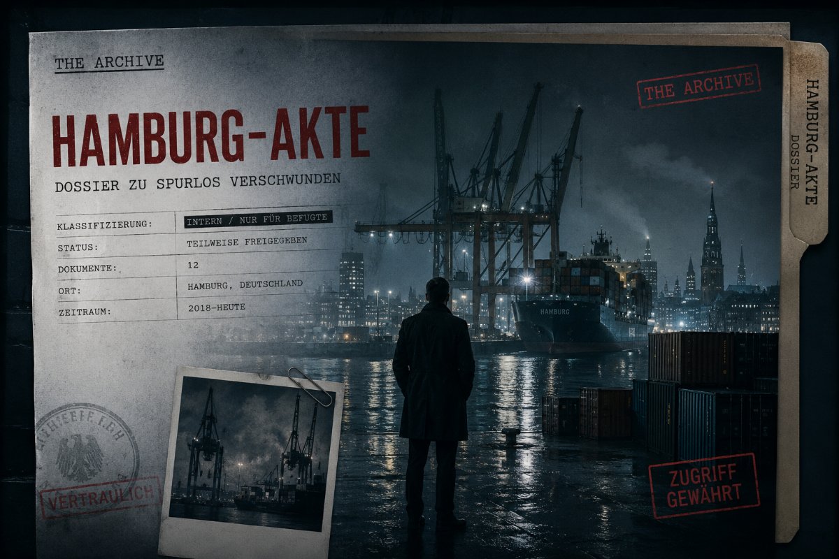 <b>HAMBURG-AKTE</b><br>
Nicht jede Geschichte endet mit der letzten Seite.

Hamburg-Akte ist das erste Dossier aus THE ARCHIVE, dem dokumentarischen Universum hinter den Romanen von Maurizio Preti.

Zwischen den Containerterminals des Hamburger Hafens, den Schatten internationaler Machtstrukturen und den verborgenen Mechanismen moderner Kriminalität führt dieses Dossier tiefer in die Welt von SPURLOS VERSCHWUNDEN.

Hintergrundnotizen, Figurenanalysen, urbane Atmosphären, geopolitische Reflexionen und erstmals freigegebene Archivdokumente eröffnen eine zusätzliche Perspektive auf die Geschichte.

Kein Making-of. Keine Inhaltsangabe.

Sondern eine Reise durch jene Grauzonen, in denen Macht, Geld und Wahrheit aufeinandertreffen.