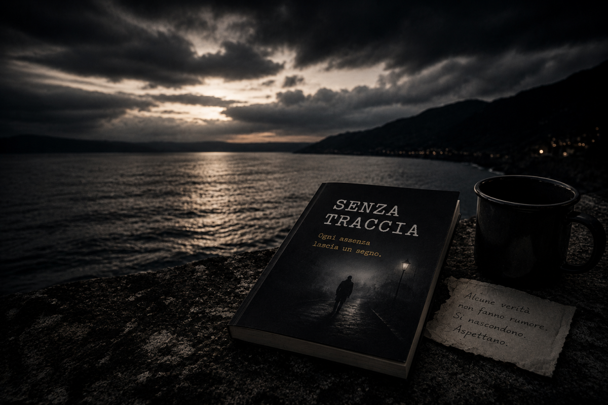 paesaggio noir sul lago libro senza traccia atmosfera malinconica cielo tempestoso thriller psicologico silenzio mistero