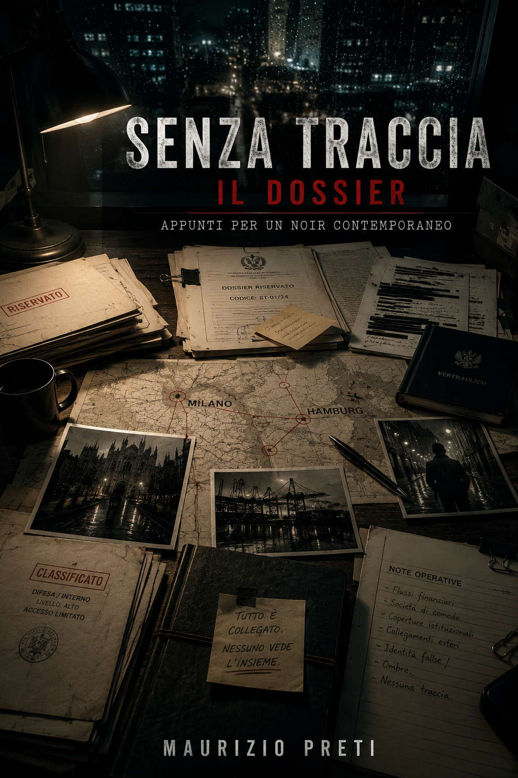 Senza Traccia – Il Dossier, contenuti extra del thriller noir di Maurizio Preti con fascicoli investigativi, documenti riservati, fotografie e mappe dell'indagine tra Milano e Amburgo.