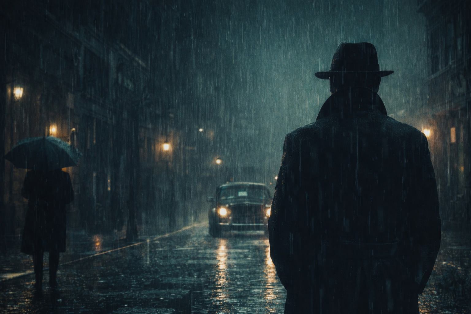 atmosfera noir italiano pioggia città notte investigazione